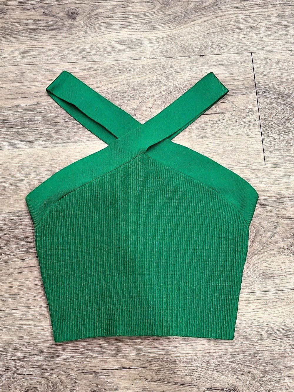 Babaton Sculpt Knit Criss Cross Cropped Tank Green Medium Like New
